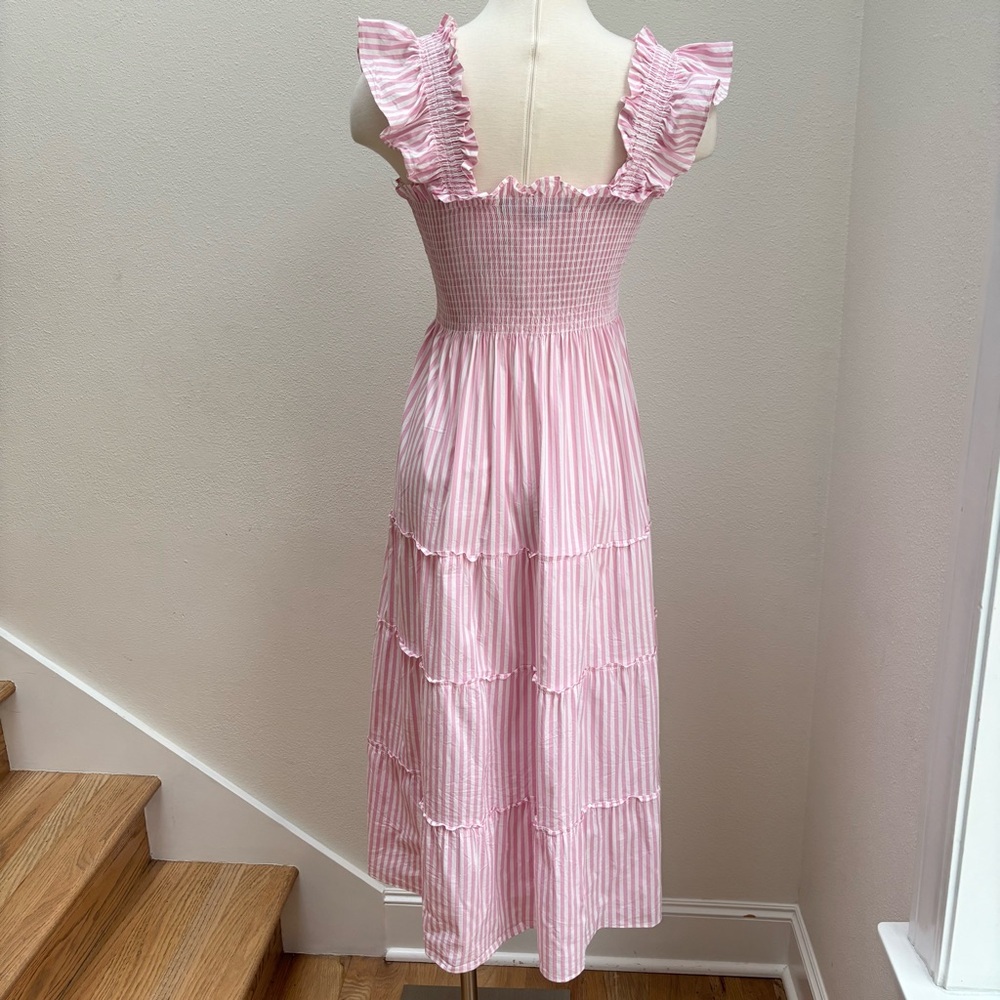 Hill House Ellie Nap Dress Tiered Smocked Striped Bubblegum Pink Size Small - Picture 6 of 10